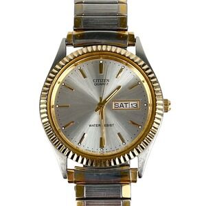 Vintage Citizen President Day Date Two Tone Watch Silver Gold Fluted Bezel